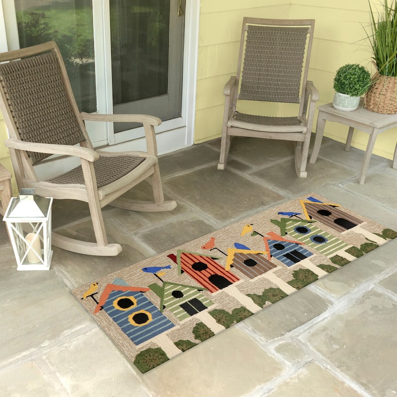 Liora Manne Frontporch Birdhouses Indoor/Outdoor Rug - 2' x 5' - Natural
