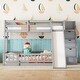 preview thumbnail 23 of 38, Twin Over Full Size Floor Bunk Bed with Slide and Safety Guardrails, Wooden Bunk Bedframe with Storage Staircase and Fence