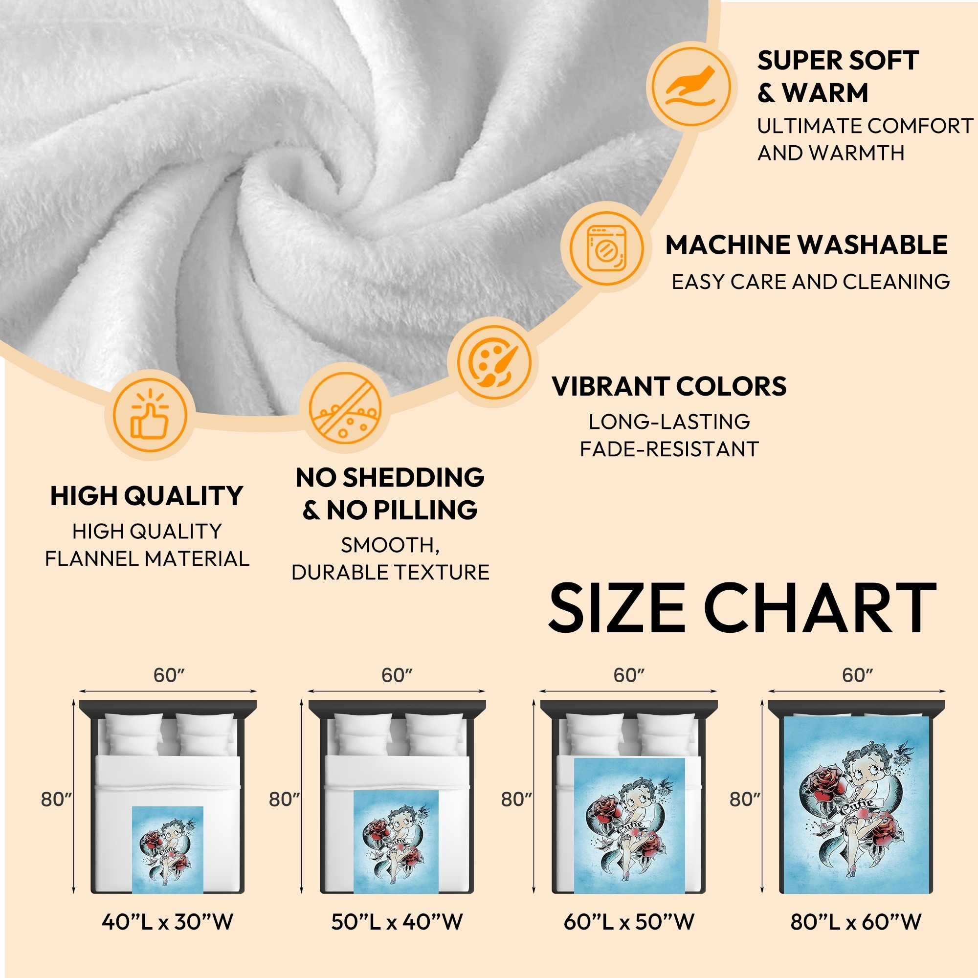 Betty Boop Super Soft Fleece Plush Throw Blanket for Couch - Picture 25 of 374