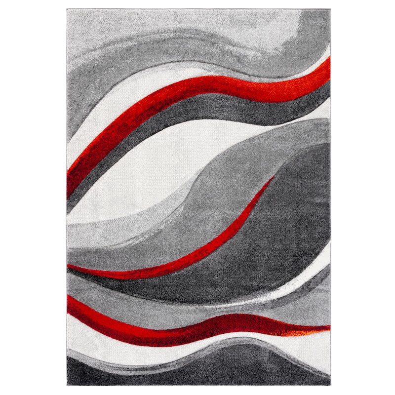 SAFAVIEH Hollywood Zohreh Mid-Century Modern Abstract Rug - 5'3" x 7'6" - Grey/Red
