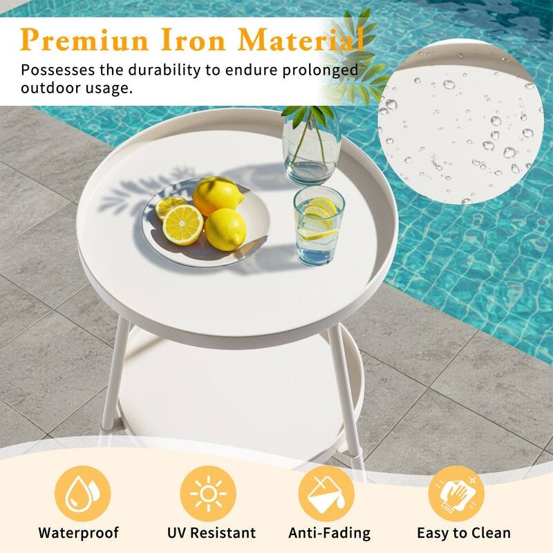 2 Tier Round Patio Small Side Table, Metal Coffee Table for Indoor Outdoor
