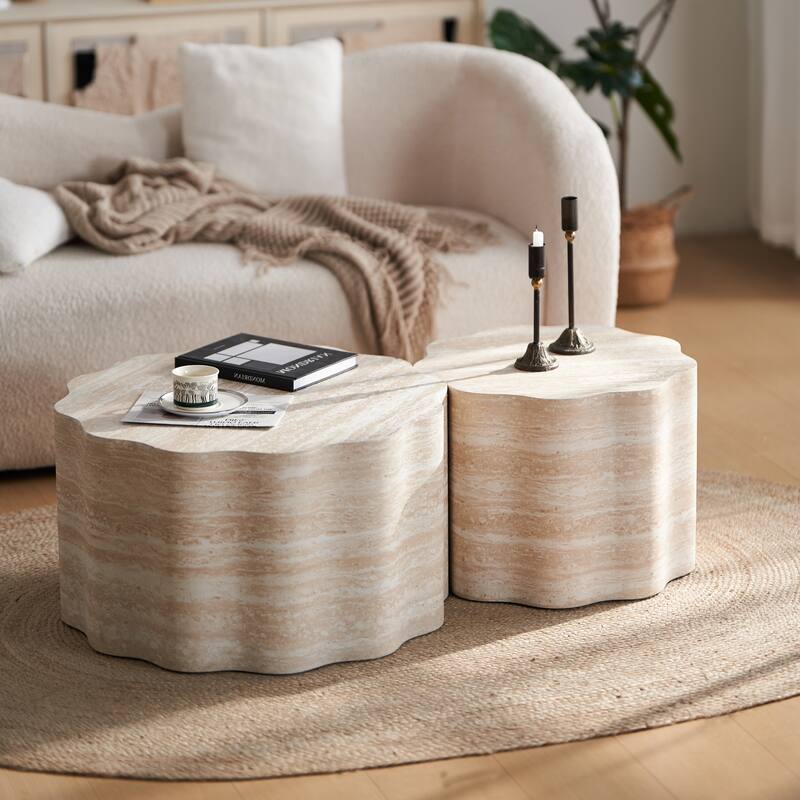 Set of 2 Round Coffee Tables for Living Room, Faux Mars Pattern Modern Minimalist Side Tables Accent End Table End Table