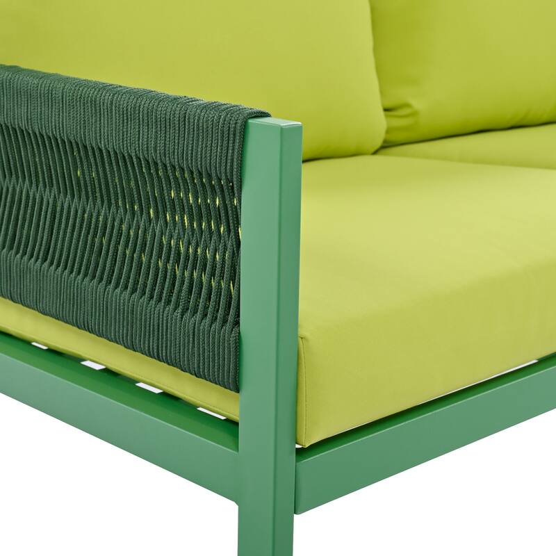 4-Piece Outdoor Patio Rope Conversation Sofa Set with Tempered Glass Table