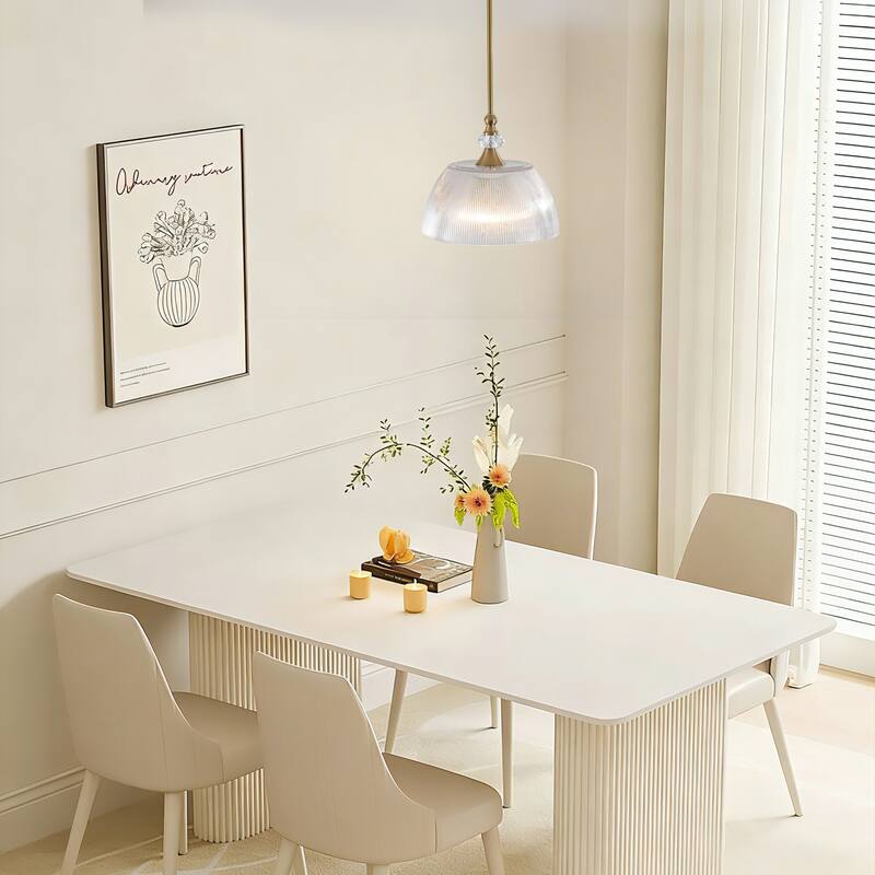 1-Light Modern Pendant Light with Ribbed Dome Shade - Brushed Gold