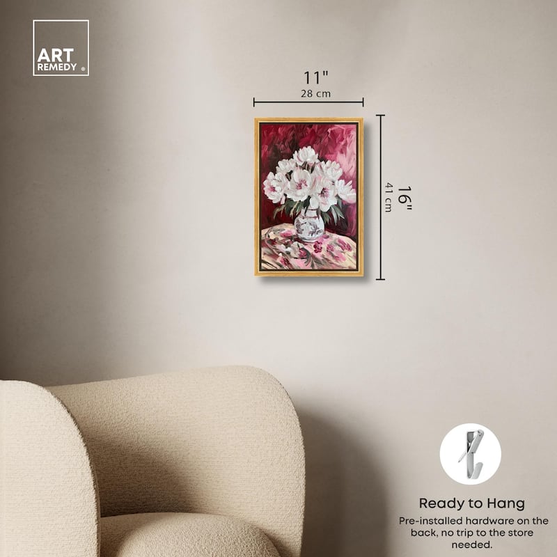 Peonies on Ruby Tide Canvas by Art Remedy