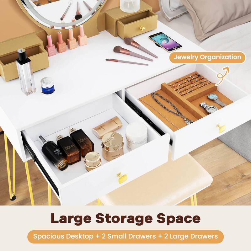 Costway Industrial Vanity Makeup Dressing Table Padded Stool Set - See Details