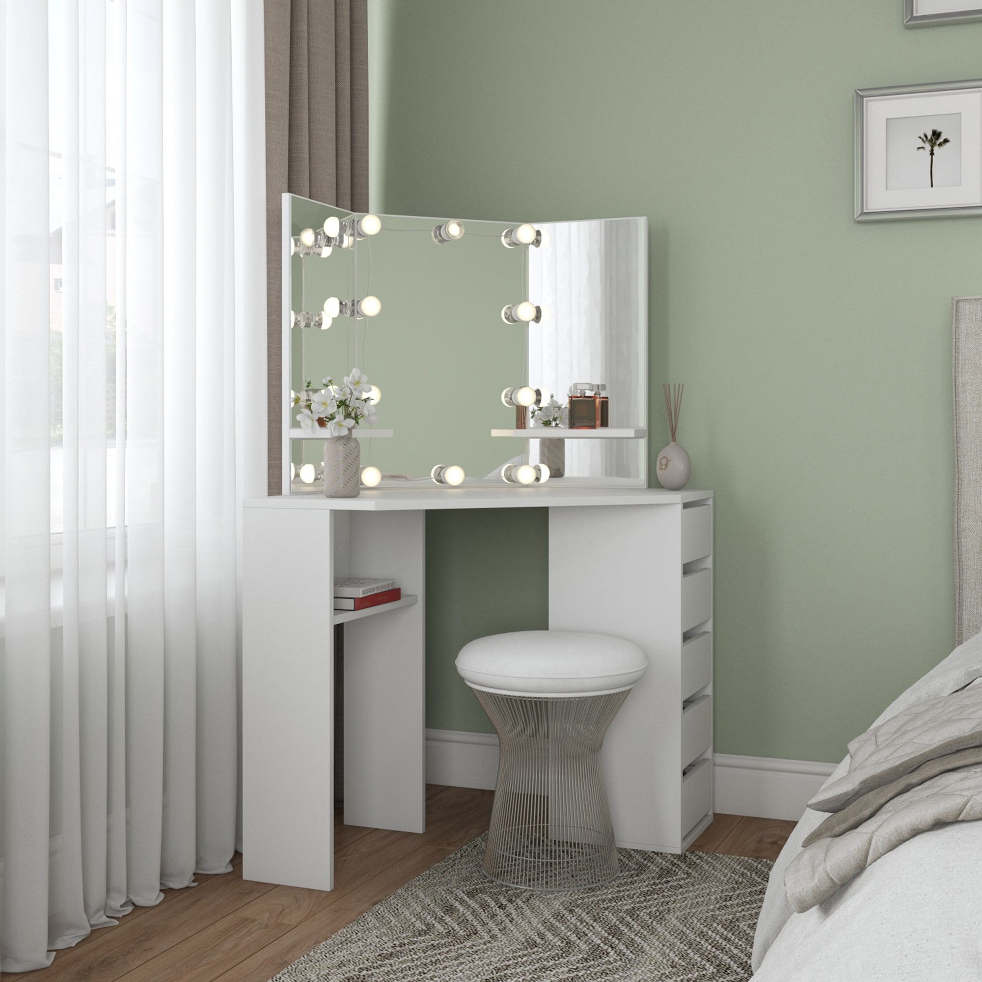 Roomsmart Corner Makeup Vanity Desk with 5 Drawers Bed Bath Beyond 33075507