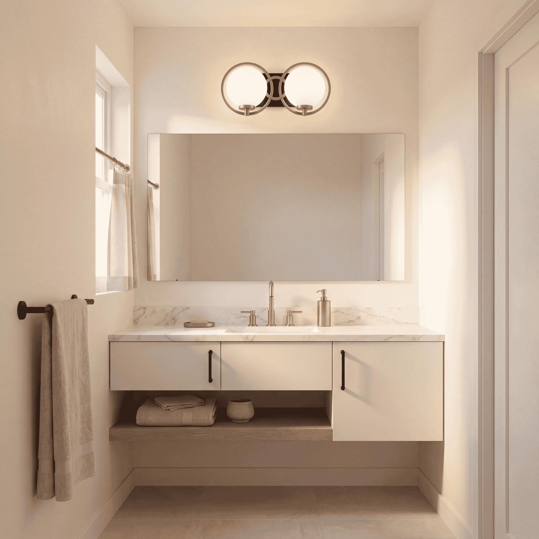Alhambra 2-Light Bathroom Vanity Light in Matte Black with Warm Brass