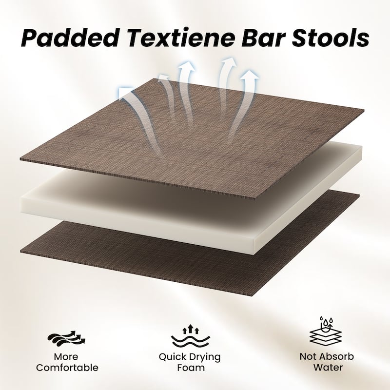 2-Piece Outdoor Swivel Patio Barstool Set - Padded Textilene Fabric, All-Weather