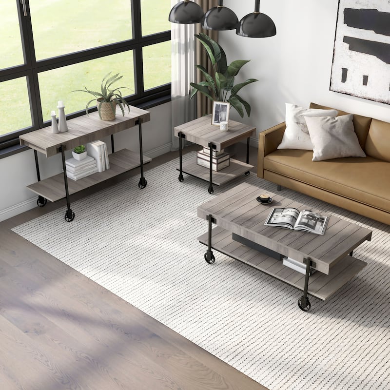 Hyssop Farmhouse Steel 3-Piece Coffee Table Set with Shelf by Furniture of America