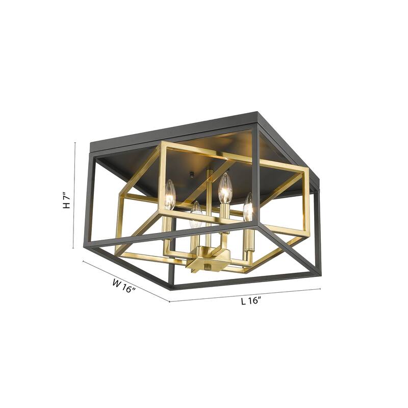 4-Light Black And Gold Interlocked Box Flush Mount