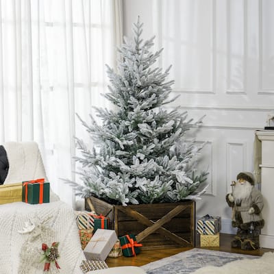 6ft Hinged Artificial Pine Tree with Auto Open, Steel Base, and Snow-Dipped Leaves, Xmas Tree for Home Office Decoration