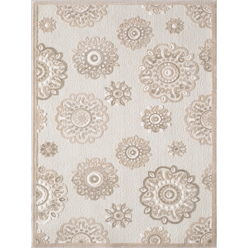 Domani Napa Mid-Century Floral Indoor / Outdoor Area Rug - 6'7" x 9' - Taupe