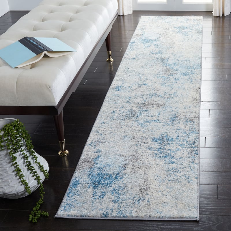 SAFAVIEH Tulum Melinda Modern Abstract Rug - 2' x 7' Runner - Ivory/Blue