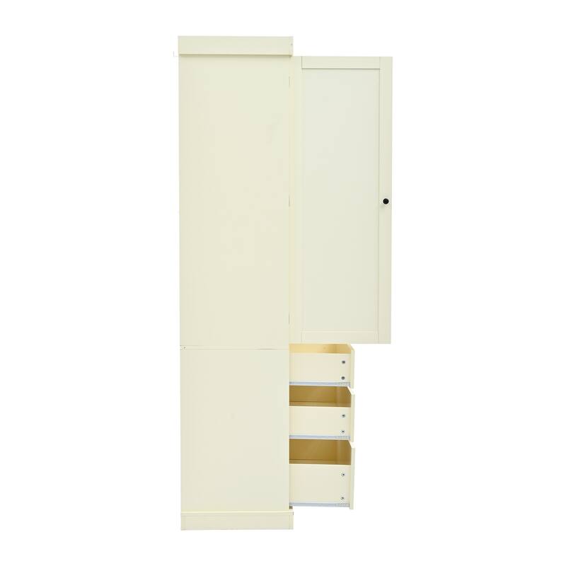 Kitchen Pantry Cabinet with 8 Doors Shelves, Wood Storage Cabinet with 3 Storage Drawers, Cupboard with Adjustable Shelves