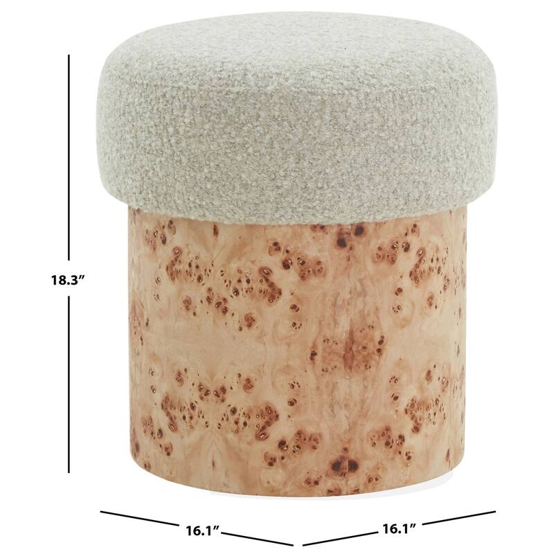 SAFAVIEH Couture Tobianna Round Boucle and Burl Ottoman