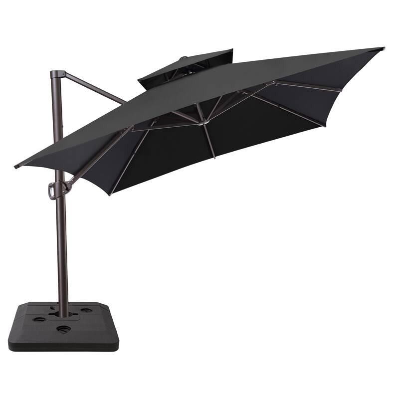 10 x 13 ft Double Top Aluminum Rotating Patio Offset Cantilever Umbrella with Base