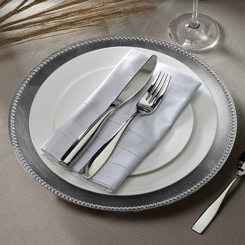 Silver Beaded Round Charger Plate 13" Set of 12 - 13" Dia x 0.5" H