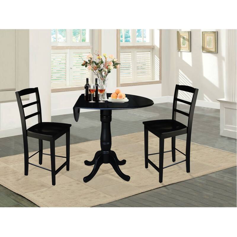 42" Round Pedestal Gathering Height Table with 2 Counter Height Stools