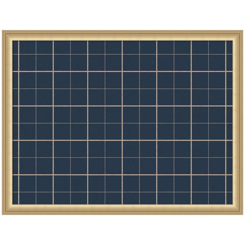 Kate and Laurel Framed Fabric Pinboard Navy Blue Plaid Wall Organization - 26 x 20 - Gold