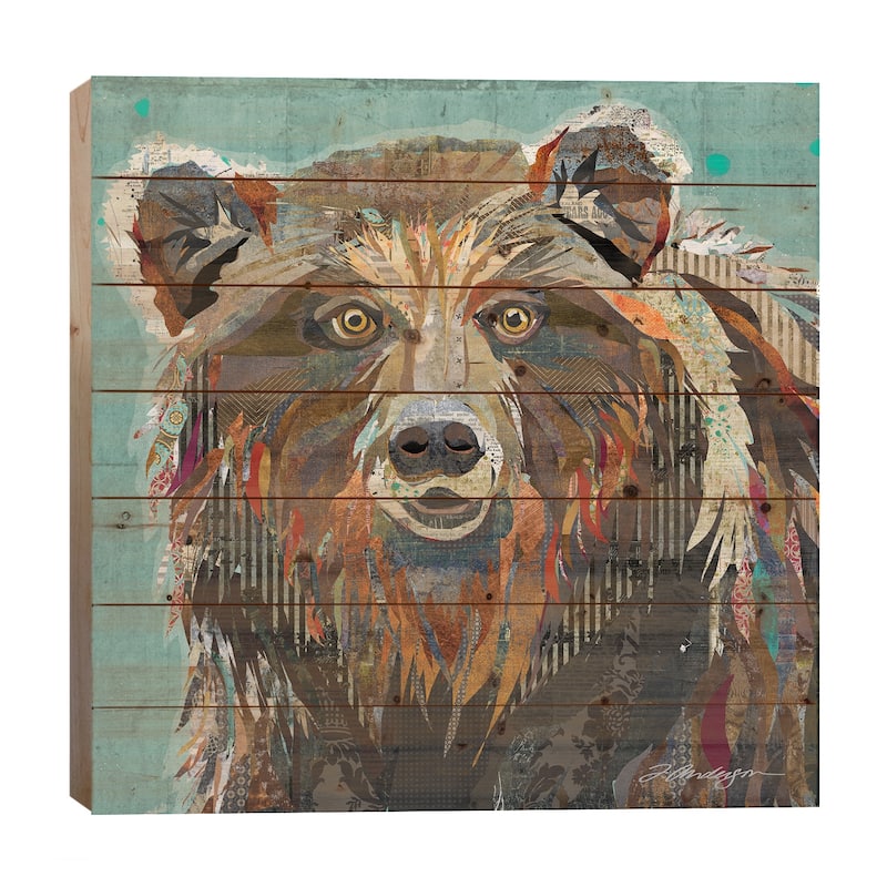Majestic Montana Grizzly Bear Print On Wood by Traci Anderson - Multi-Color - 26x26x1.5