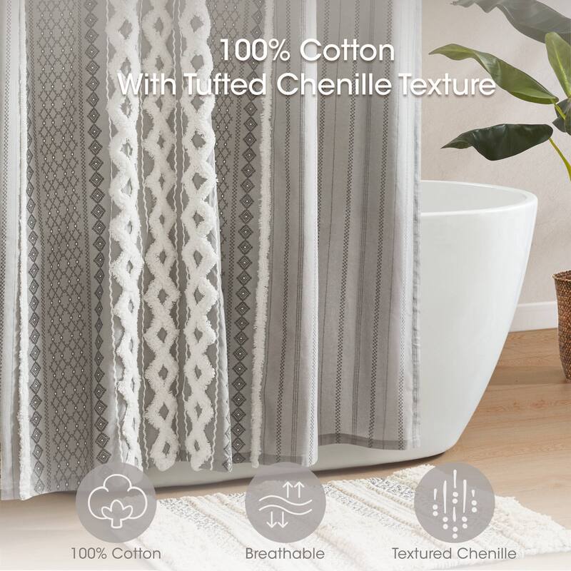 INK+IVY Imani Cotton Printed Shower Curtain with Chenille