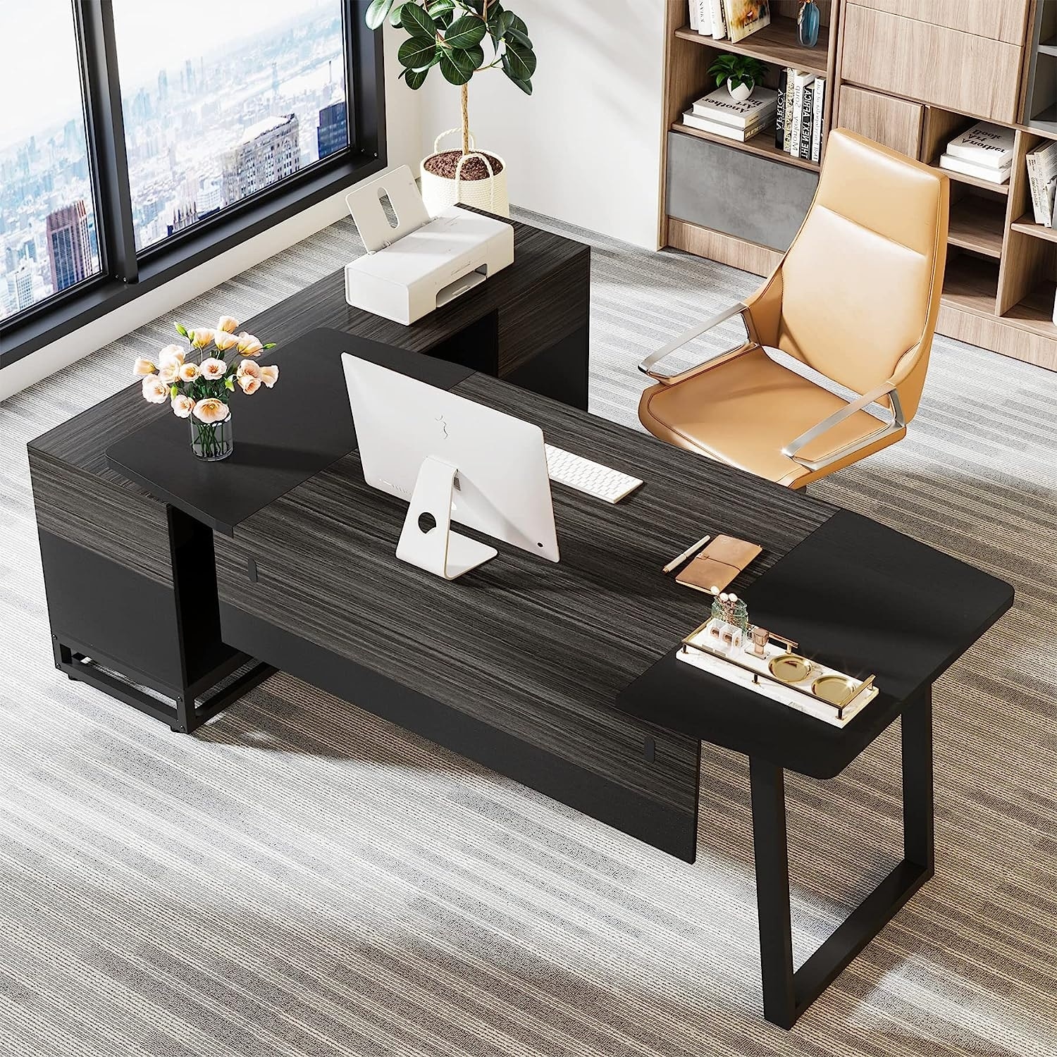 Modern L-Shaped Office Desk with File Cabinet, 55 inch Large Corner  Computer Desk - Bed Bath & Beyond - 34459374