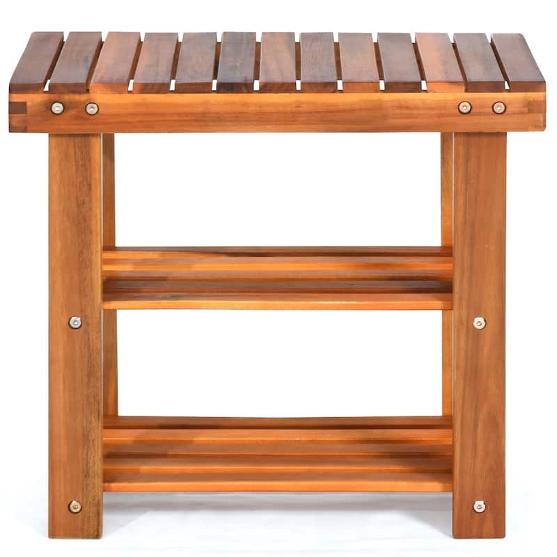 Costway 3-Tier Wood Shoe Rack 19' Shoe Bench Freestanding Boots - 19'' x 11'' x 18''