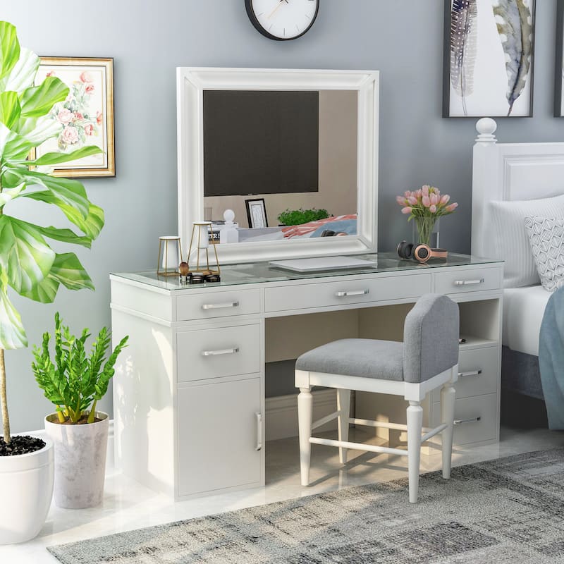 Furniture of America Zehr Contemporary Solid Wood 6-Drawer 3-Piece Makeup Vanity Set