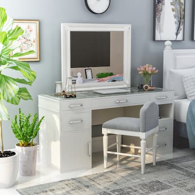 Furniture of America Zehr Contemporary Solid Wood 6-Drawer 3-Piece Makeup Vanity Set