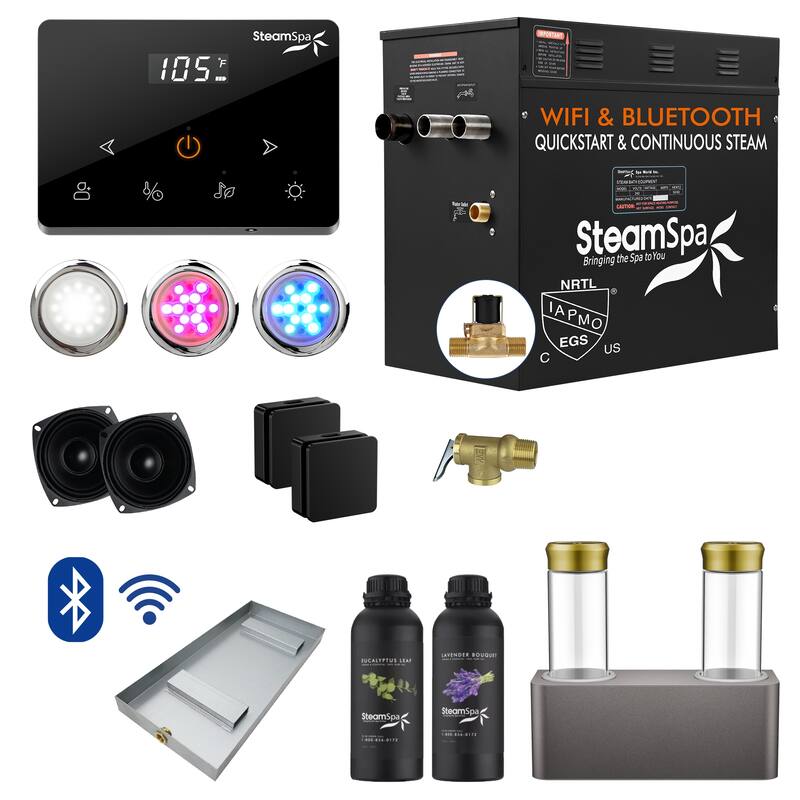 Black Series 10.5KW Steam Bath Generator with Wireless Remote, Bluetooth, WIFI, and Dual Aroma Pump - 10.5 KW - Matte Black
