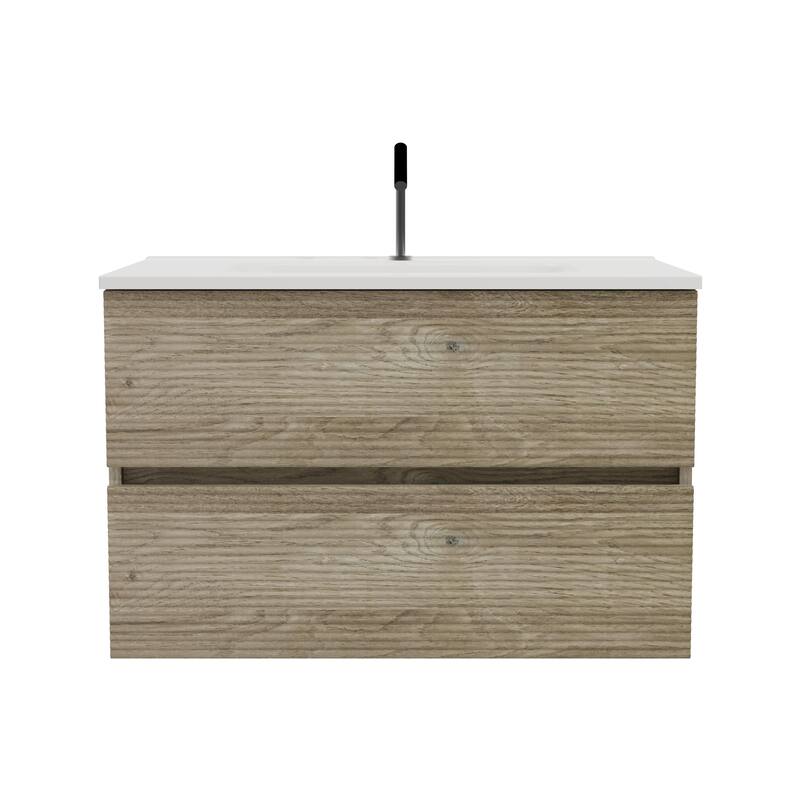 GDFStudio - Gloria Modern Wall-Mounted Floating Bathroom Vanity with Integrated Ceramic Basin & Soft-Close Drawers