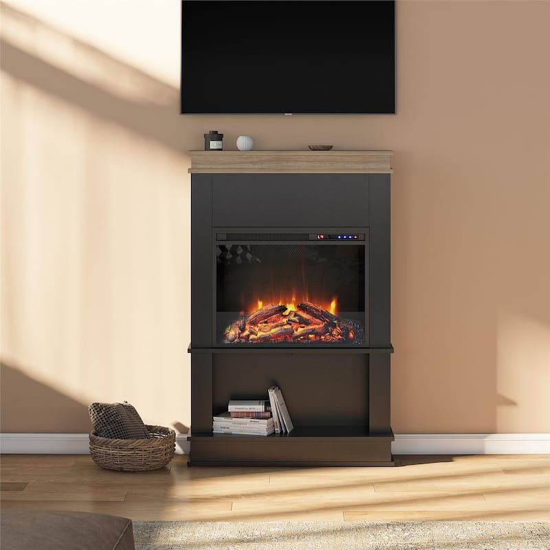 Ameriwood Home Melwood Electric Fireplace with Mantel & Open Shelf - Black