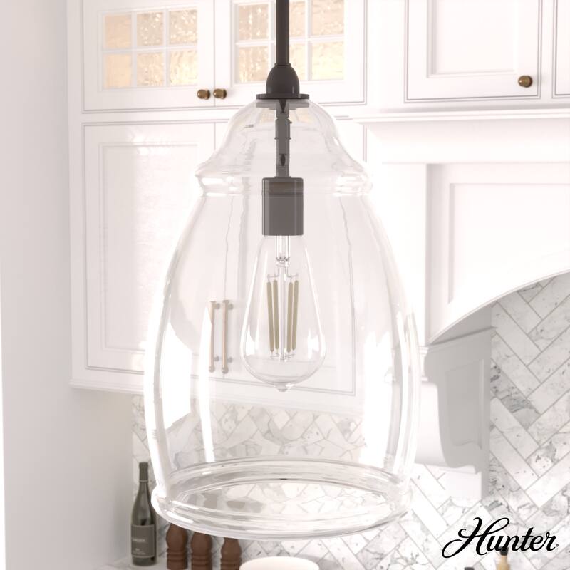 Hunter Dunshire 1-Light Dome Pendant - Kitchen Island, Dining Room, Entry - Modern Farmhouse, Transitional, Contemporary - 10-inch Clear - Noble Bronze