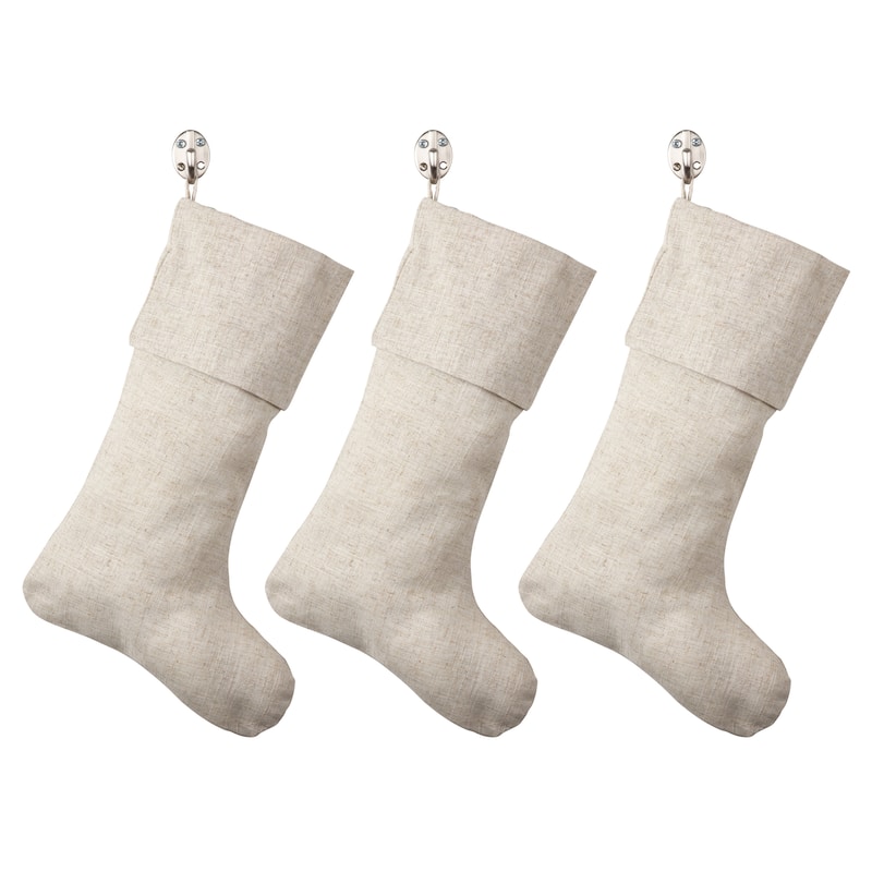 Natural Linen Blend Decorative Christmas Stocking - Set of 3 pieces