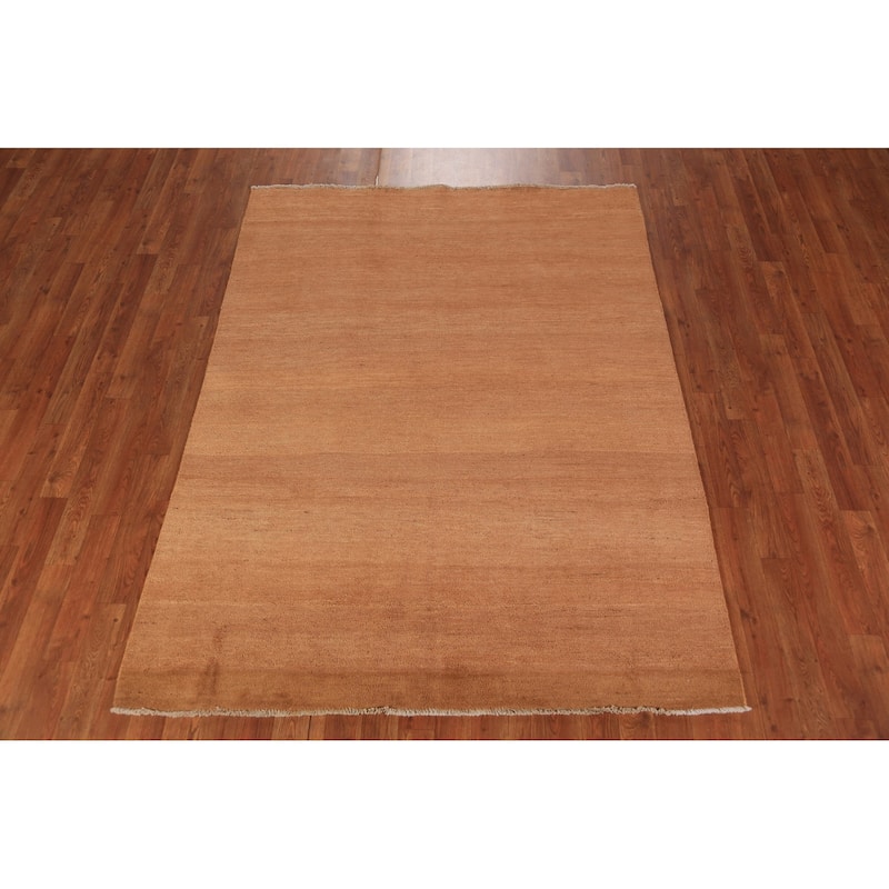 Modern Gabbeh Oriental Area Rug Handmade Tribal Solid Wool Carpet - 4'9" x 6'3"