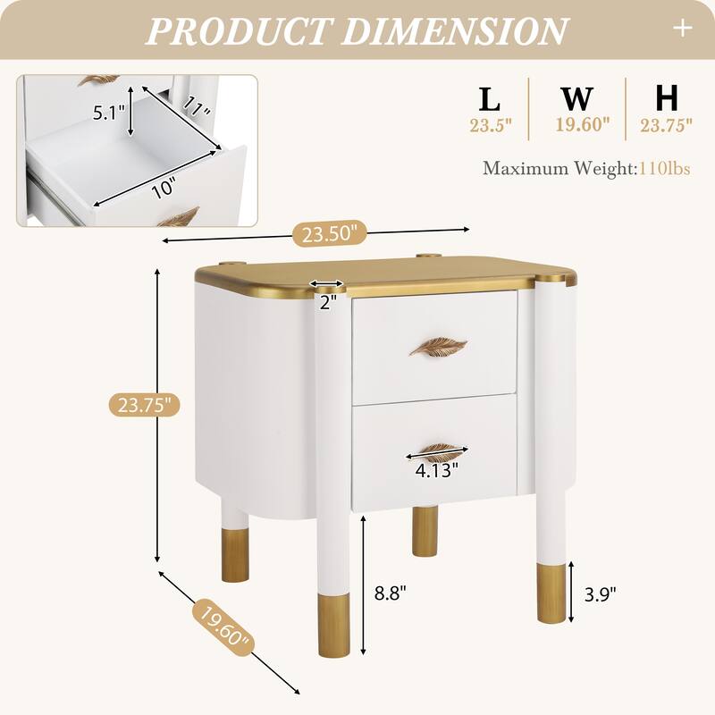 Bedside Table White Storage Cabinet with Drawers, Lamp Table Coffee Table Accent Cabinet Dressing Table