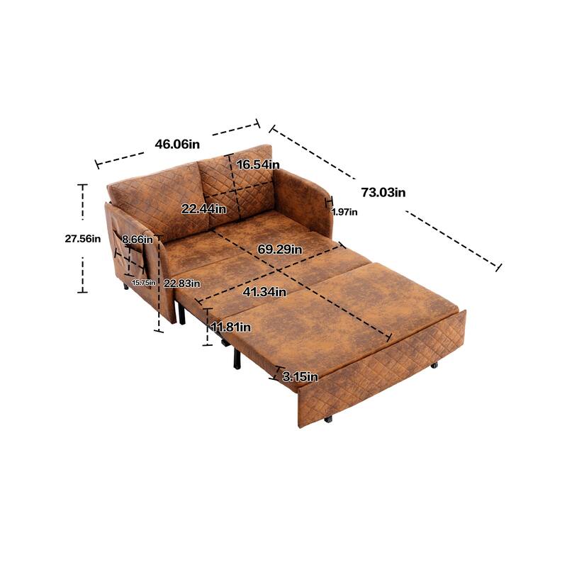 Modern Velvet Loveseat Couch with Pull Out Bed