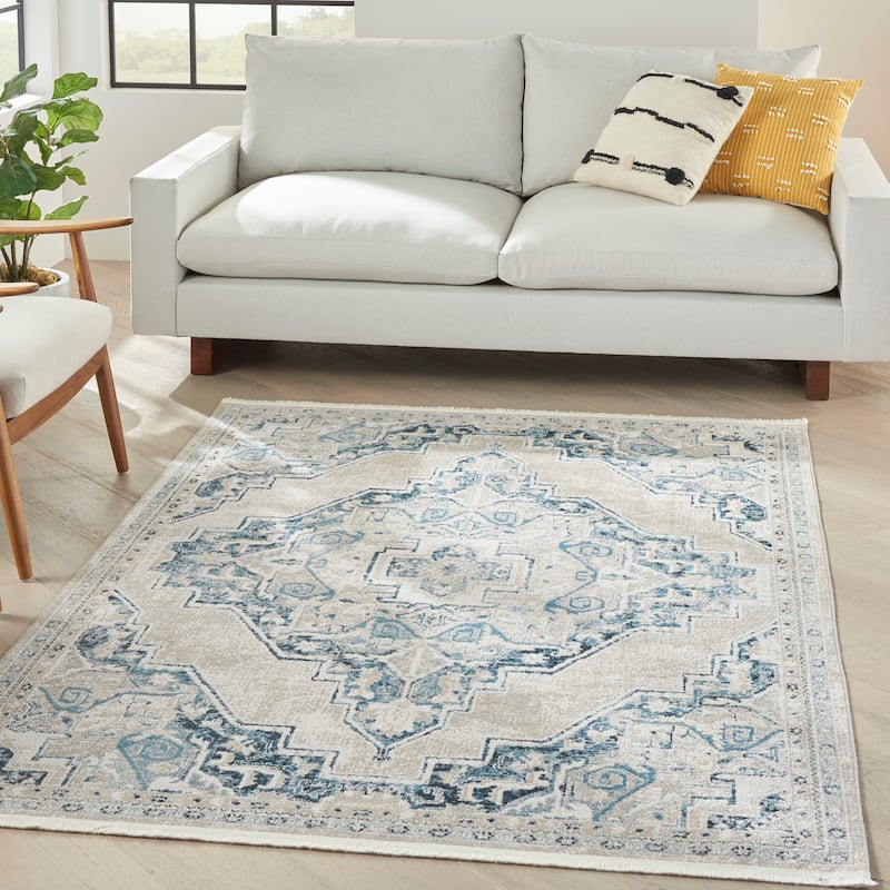 Nourison Geneva Traditional Bordered Area Rug. - 5'3" x 7'3" - Lt.Blue/Ivory - Rectangle