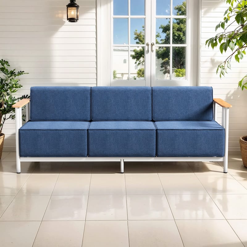 Puffin 3-Seat Outdoor Sofa with Metal Frame and 10-Inch Thick Cushions - 1-Piece - Blue