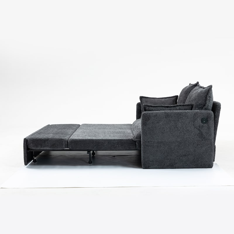 59.5" Upholstered Sofa Bed, Convertible Sleeper Sofa, Pull out Couch with Charging Station & Side Pockets, Loveseat Chair