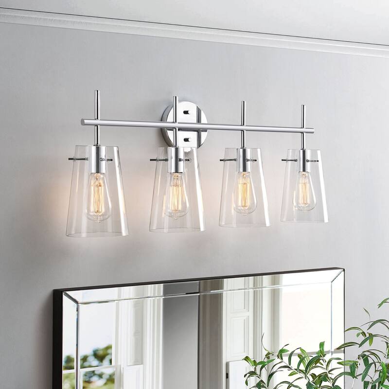 KAWOTI 4-Light Modern Bathroom Vanity Light with Glass Shade - Chrome