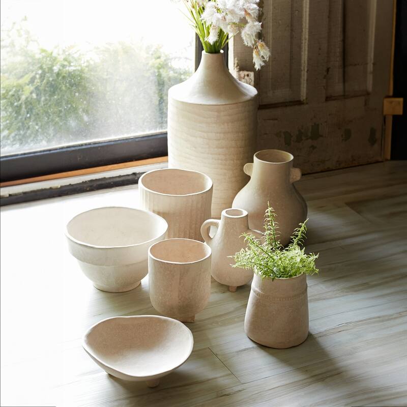 Ribbed Paper Chalk Vase - 7.75" - Beige