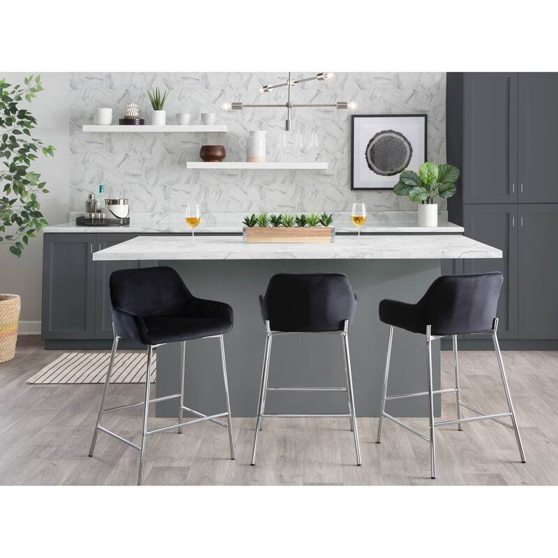 Silver Orchid Galotti Chrome Fixed-Height Upholstered Counter Stool - Set of 2