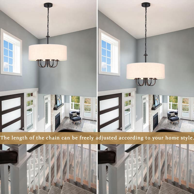 Modern Farmhouse Drum 5-Light Transitional Chandelier, Classic Semi Flush Mount Chandelier for Dining room - W19.09"x H15.19"