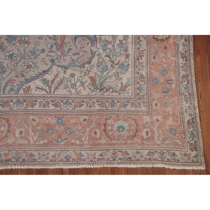 Hand Knotted Oriental 100% Wool Carpet Traditional Floral Greys & Charcoal Tabriz Area Rug - 11' 4'' X 8' 5''