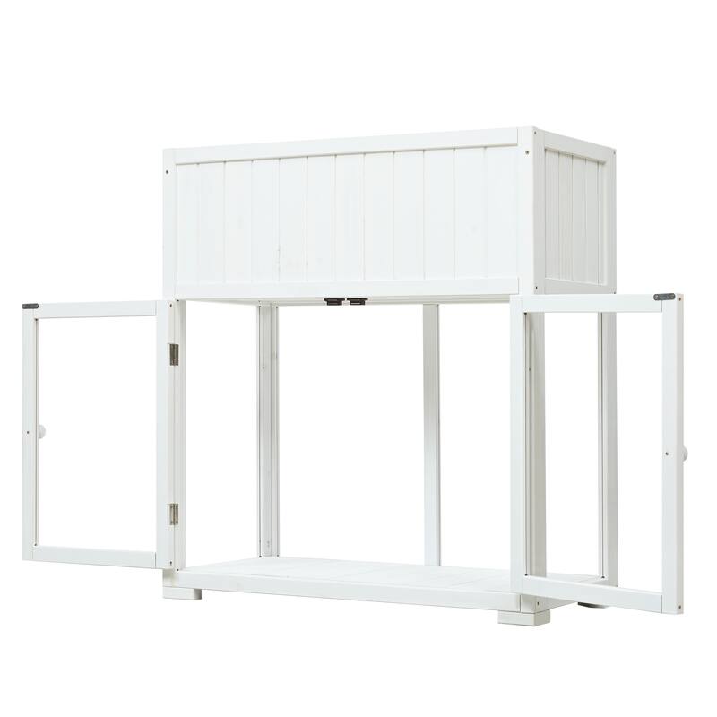 Mini Wooden Cold Frame, Compact 2 Doors Greenhouse with Raised Bed and Wheels, Outdoor Wood Planter with Drainage