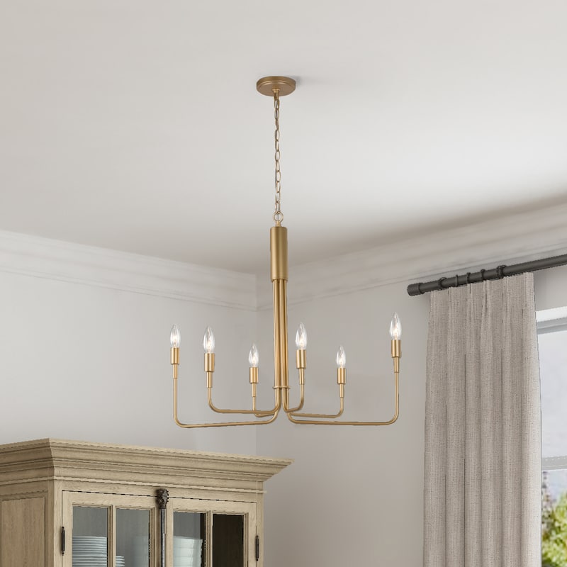 Modern Farmhouse 6-Light Gold Candle Chandelier for Dining Room Bedroom - Dia. 25" x H 23.5"