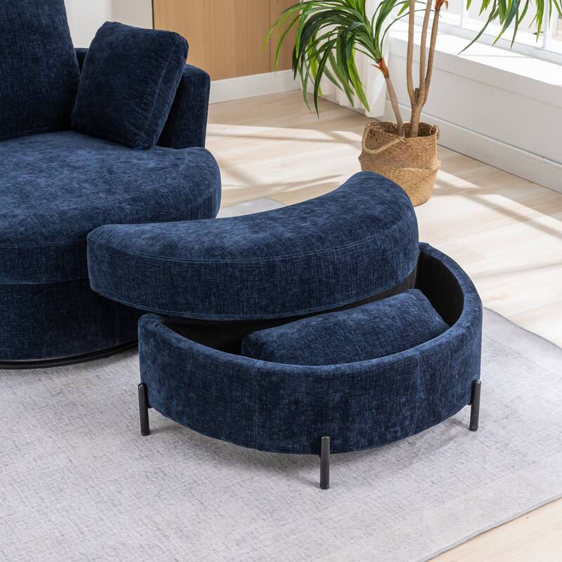 42.3"W Upholstered Swivel Accent Chair with 4 Pillows and Half-Moon Storage Ottoman