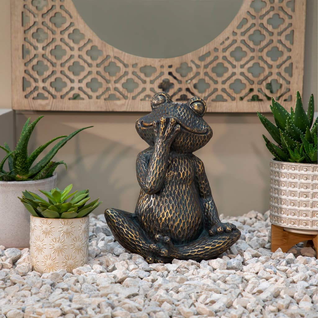 16" Smiling Frog Figurine, Gold 16"H - 14.0" x 9.0" x 16.0"